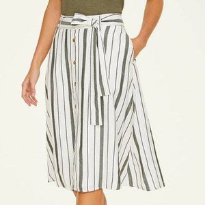 Loft Button Front Midi Skirt Black White Stripes 0